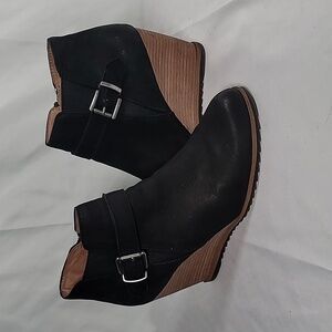 Black Wedge Ankle Booties with Buckle